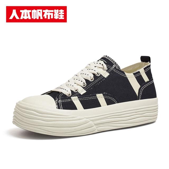 人本2022秋季新款条纹帆布鞋
