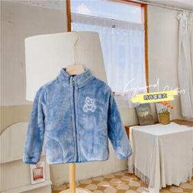 儿童毛绒外套男童加绒保暖衣女宝宝秋冬加厚立领上衣 LU01-蓝色 100cm