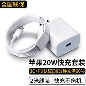 苹果充电器20W快充头+USB-C闪充线-
