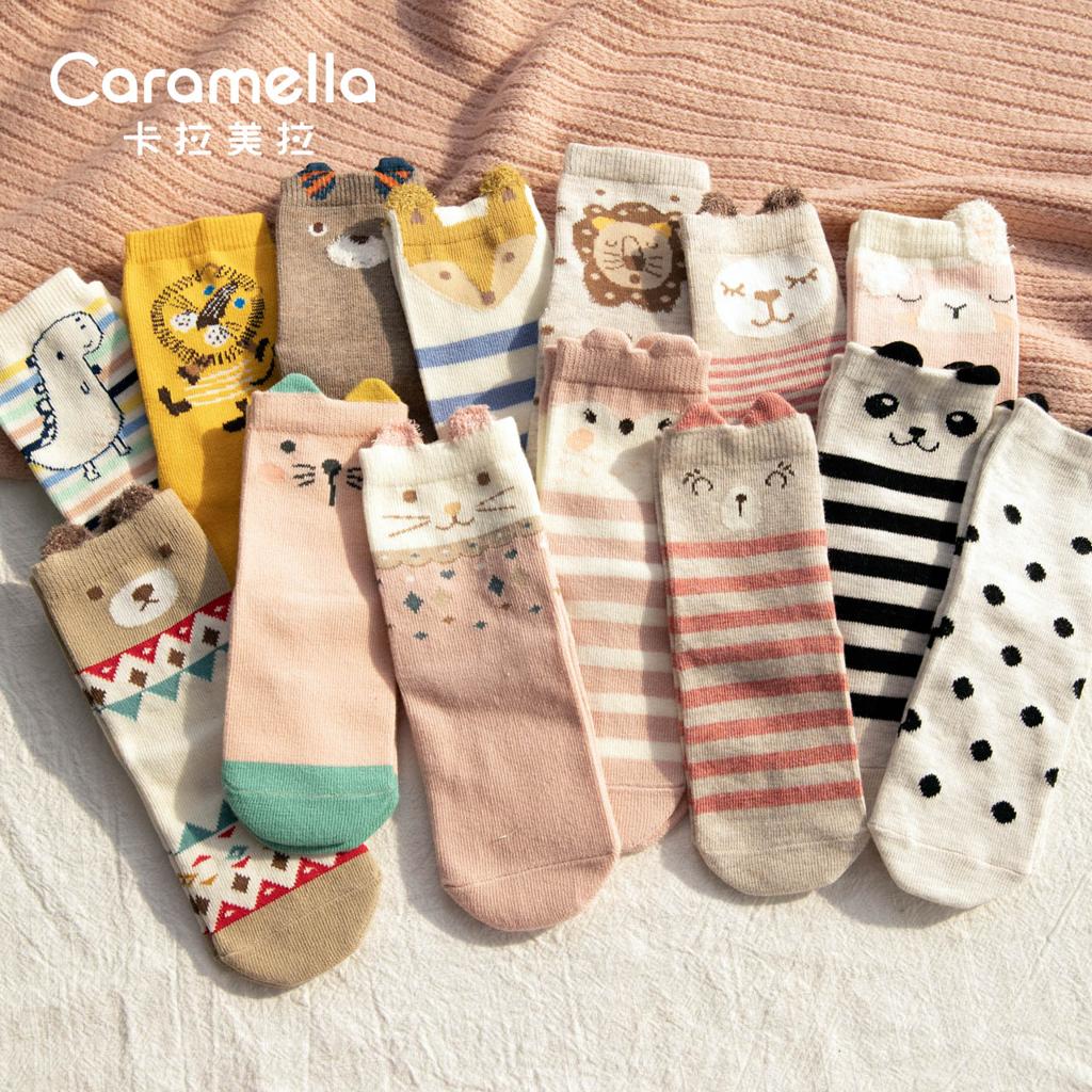 Caramella新年冬季儿童纯棉中筒袜8双