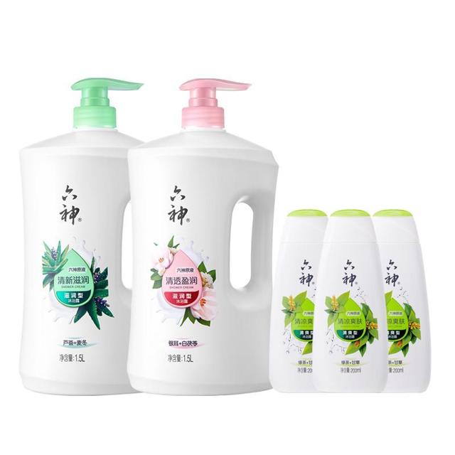 六神 白茯苓 芦荟 绿茶3.6LX1套沐浴露实惠热销装