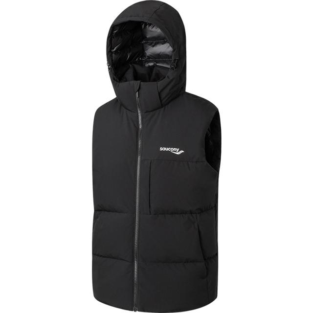 saucony 索康尼 冬季新款短款羽绒马甲跑步运动休闲连帽保暖背心男