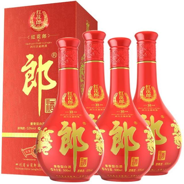 88VIP：LANGJIU 郎酒 红花郎10 53%vol 酱香型白酒 500ml*4瓶