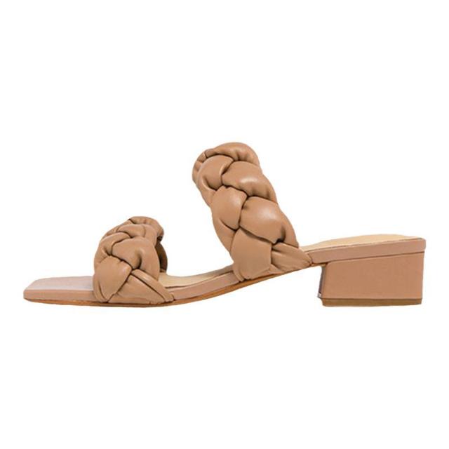 Clarks 其乐 女士2022新款羊皮编制方跟一字凉鞋舒适稳定露趾鞋