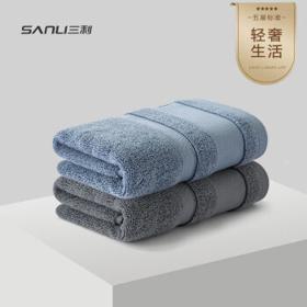 PLUS会员：SANLI 三利 纯棉毛巾 2条 34*73cm 95g 深灰+蓝色