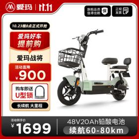 AIMA 爱玛 战将新国标可上牌48V20AH铅酸轻骑小型成人大踏板电动车电瓶车 全国及广东可上牌-源彩豆蔻绿