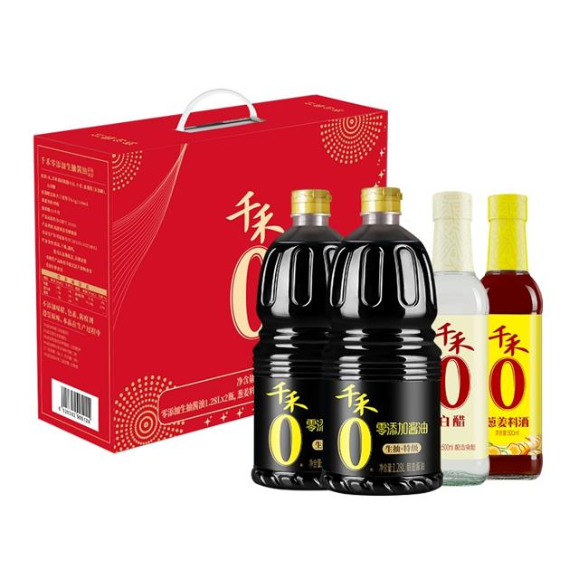 千禾 酱油0添加礼盒1.28L*2+500ML*2