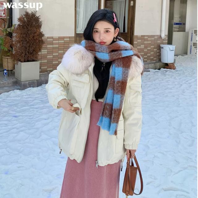 WASSUPBEE 大毛领中长款女款羽绒服