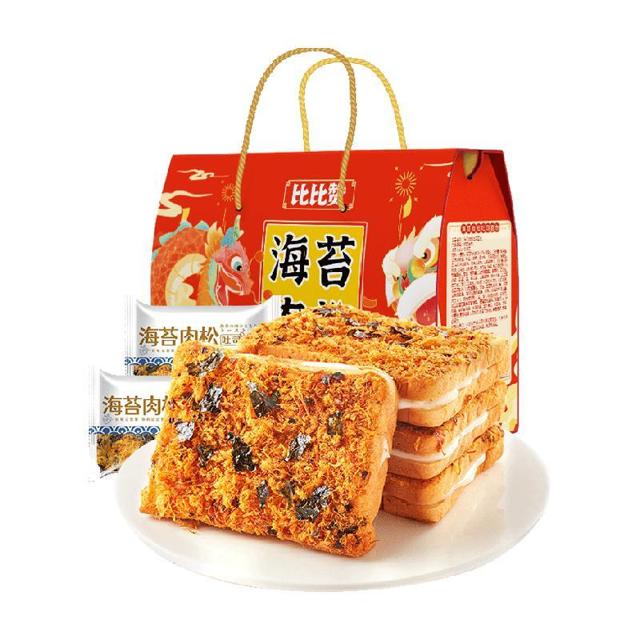 bi bi zan 比比赞 海苔肉松吐司礼盒800g面包糕点年货礼包送礼品网红零食