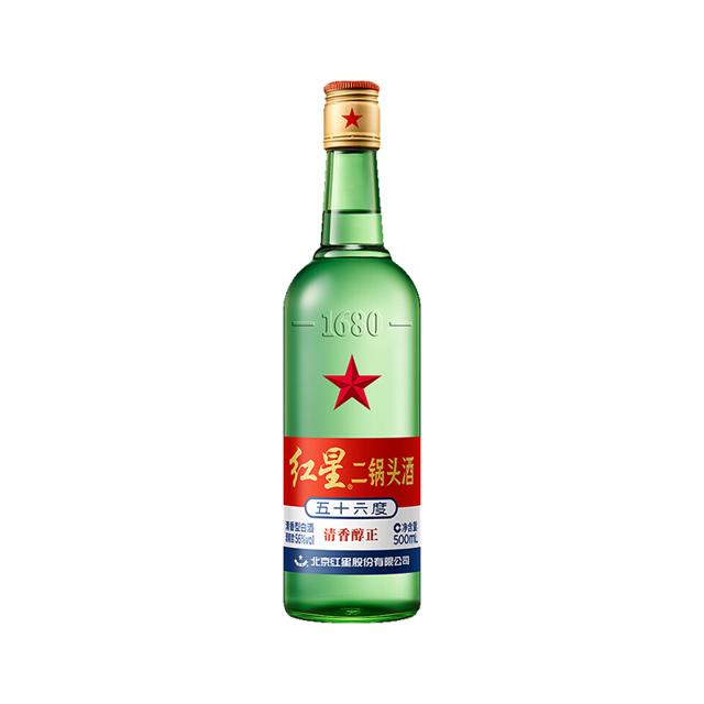 红星 绿瓶 1680 二锅头 纯粮清香 56%vol 清香型白酒 500ml 单瓶装