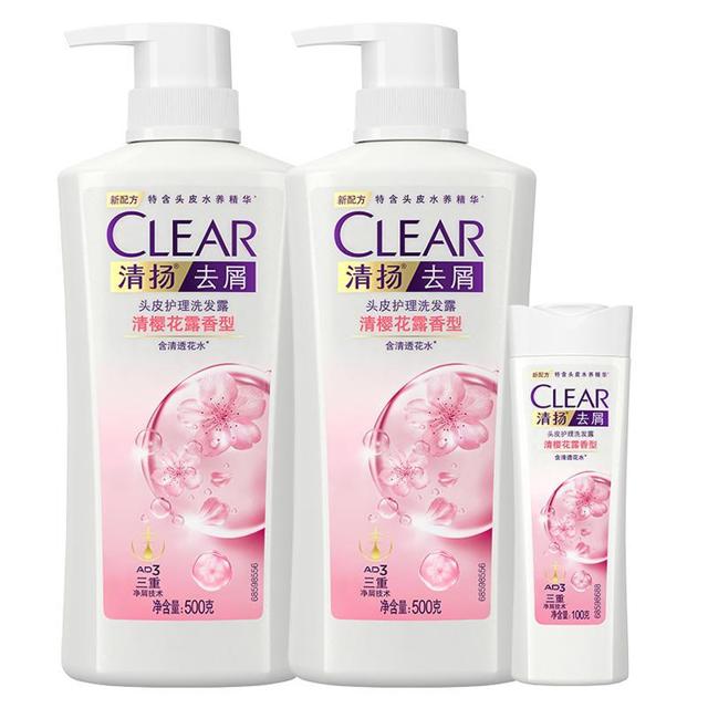 CLEAR 清扬 去屑清樱花露水润净屑留香头皮护理洗发水500gx2 100g