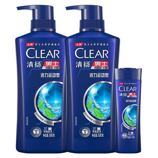 CLEAR 清扬 男士去屑活力运动即刻止痒头皮护理薄荷洗发水500GX2+100G