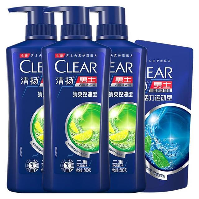CLEAR 清扬 男士去屑清爽控油头皮护理青柠薄荷醇洗发水(500X3 200)G