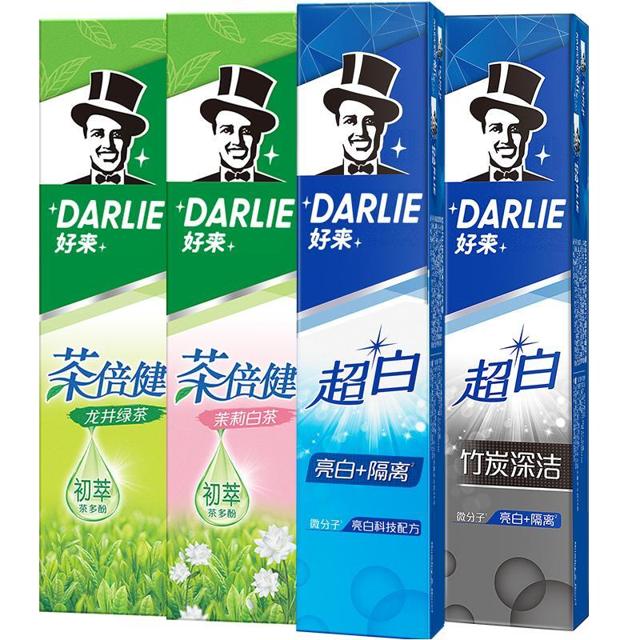 DARLIE 好来 原黑人)牙膏超白茶家庭家用套装190g*4支洁齿清新亮齿