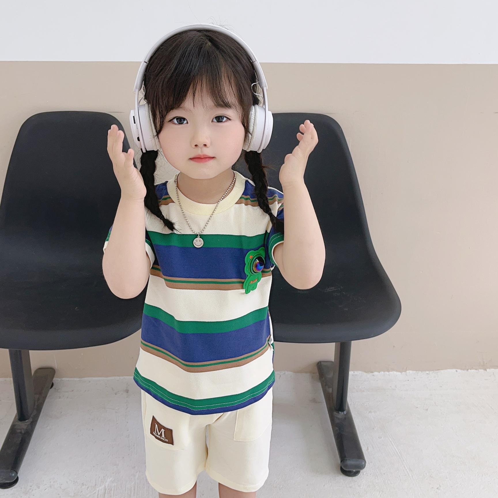 23年夏季新款发光宇航员儿童短袖套装珠