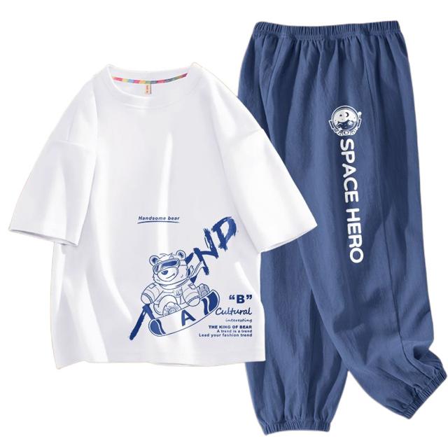 JEANSWEST 真维斯 短袖T恤套装男童两件套运动纯棉2023年新款炸街潮酷夏装