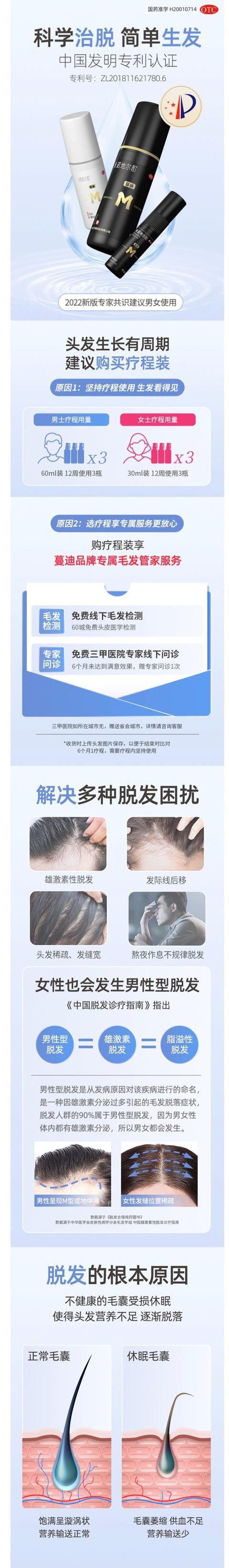 蔓迪 米诺地尔酊女男生发剂 30ml