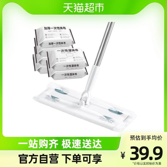RDE 利得 静电除尘纸懒人拖把+除尘干巾4包湿巾2包家用一次性拖地1组