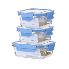 LOCK&LOCK LLG983S601 保鲜盒套装 520ml*2个+640ml 蓝色