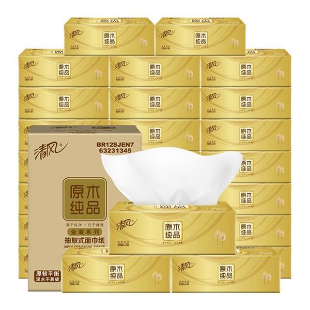 88VIP、有券的上：Breeze 清风 原木纯品金装系列 抽纸 3层*100抽*27包(190*132mm)