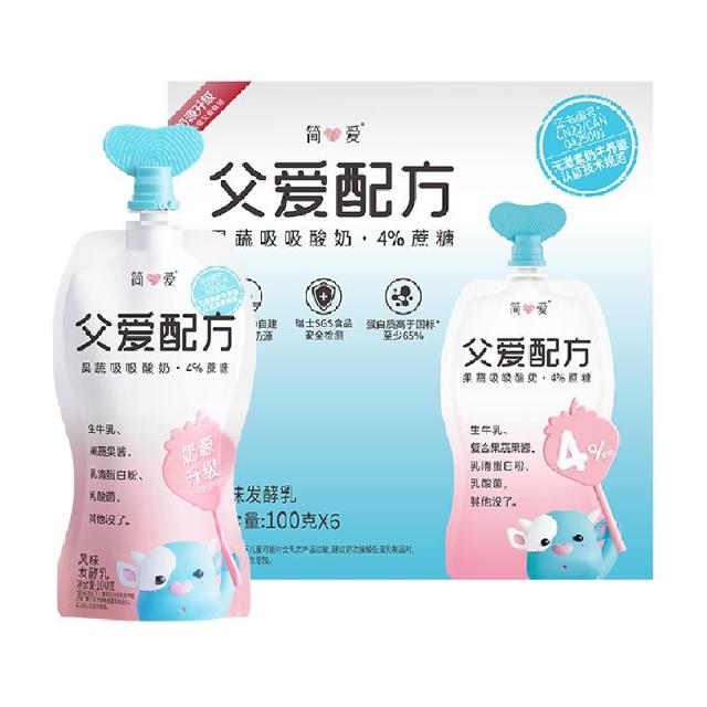 88VIP：simplelove 简爱 父爱配方4% 蔗糖果蔬吸吸袋酸奶 100g*6袋