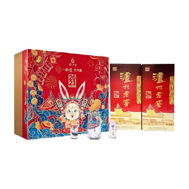 泸州老窖 六年窖头曲52度500ml*2瓶兔年生肖礼盒过节送礼高度白酒