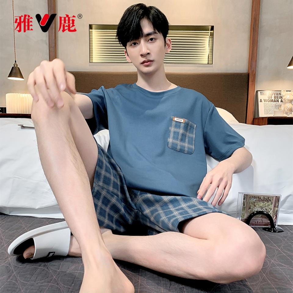雅鹿大牌 夏季男士短袖短裤睡衣家居服套装