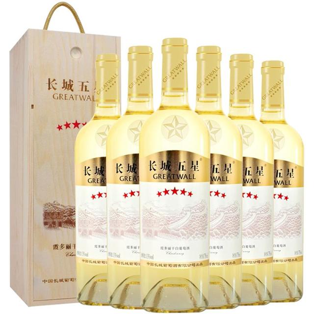 GREATWALL 长城干白葡萄酒五星霞多丽红酒整箱礼盒装750ml×6节日送礼热销