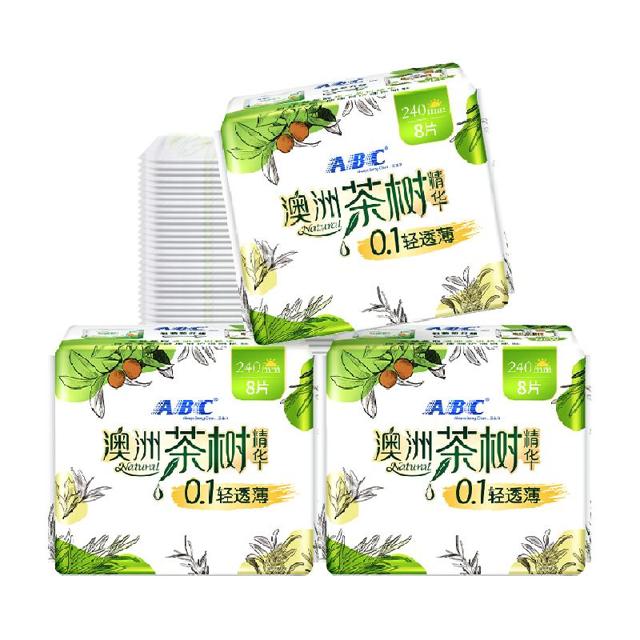 ABC 卫生巾澳洲茶树精华超薄0.1cm瞬爽棉柔240mm日用3包