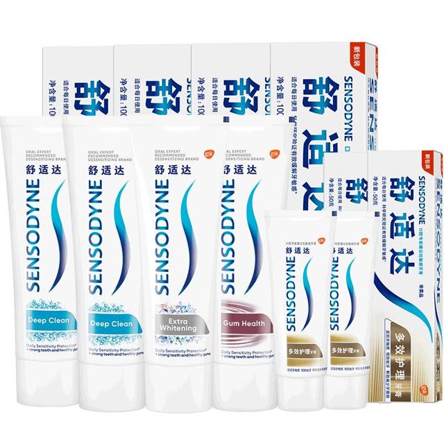 88VIP：SENSODYNE 舒适达 抗敏感牙膏套装 （沁爽劲洁牙膏100g*2+牙龈护理牙膏100g+ 美白配方牙膏100g+多效护理牙膏35g*2）