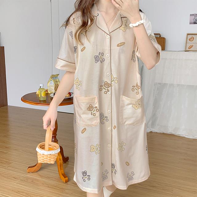 孕妇睡裙夏季哺乳睡衣短袖纯棉月子服
