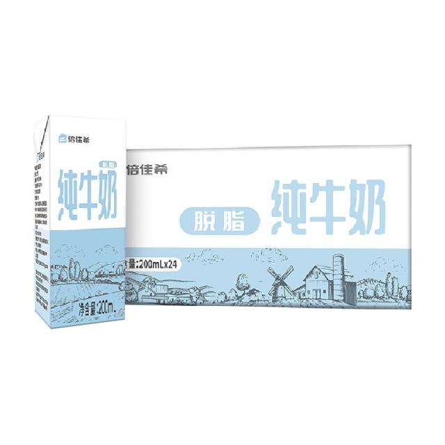 88VIP：倍佳希 脱脂牛奶 200ml*24盒