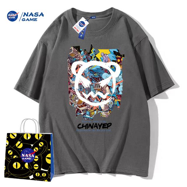 NASA GAME官网联名款新品2023纯棉短袖t恤男女潮牌上衣情侣装T恤
