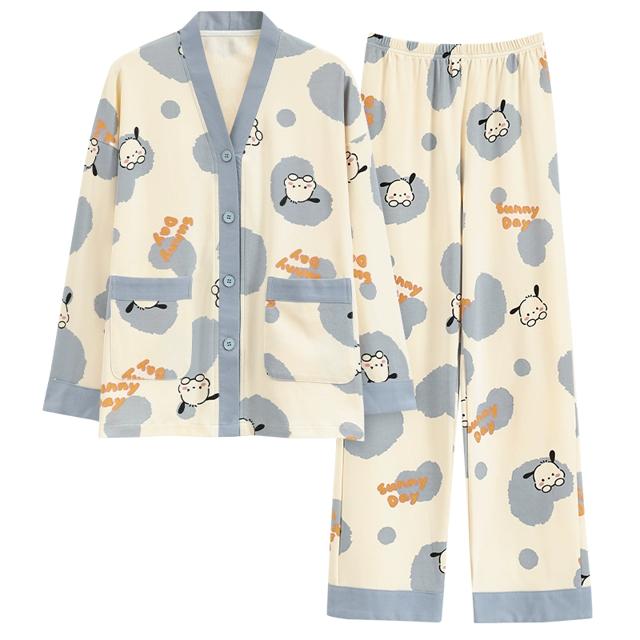 浪莎大牌 纯棉长袖开衫家居服睡衣
