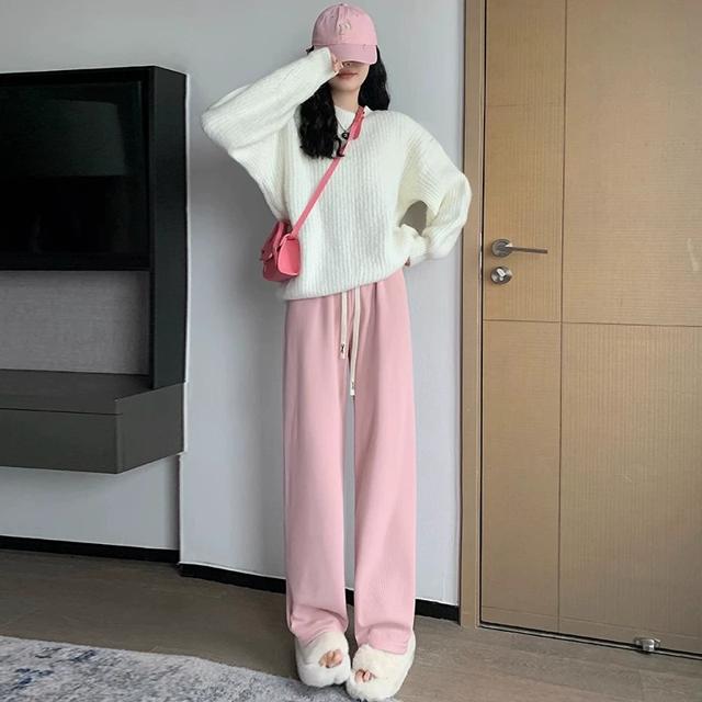 巴胺春款窄版针织百搭阔腿裤女